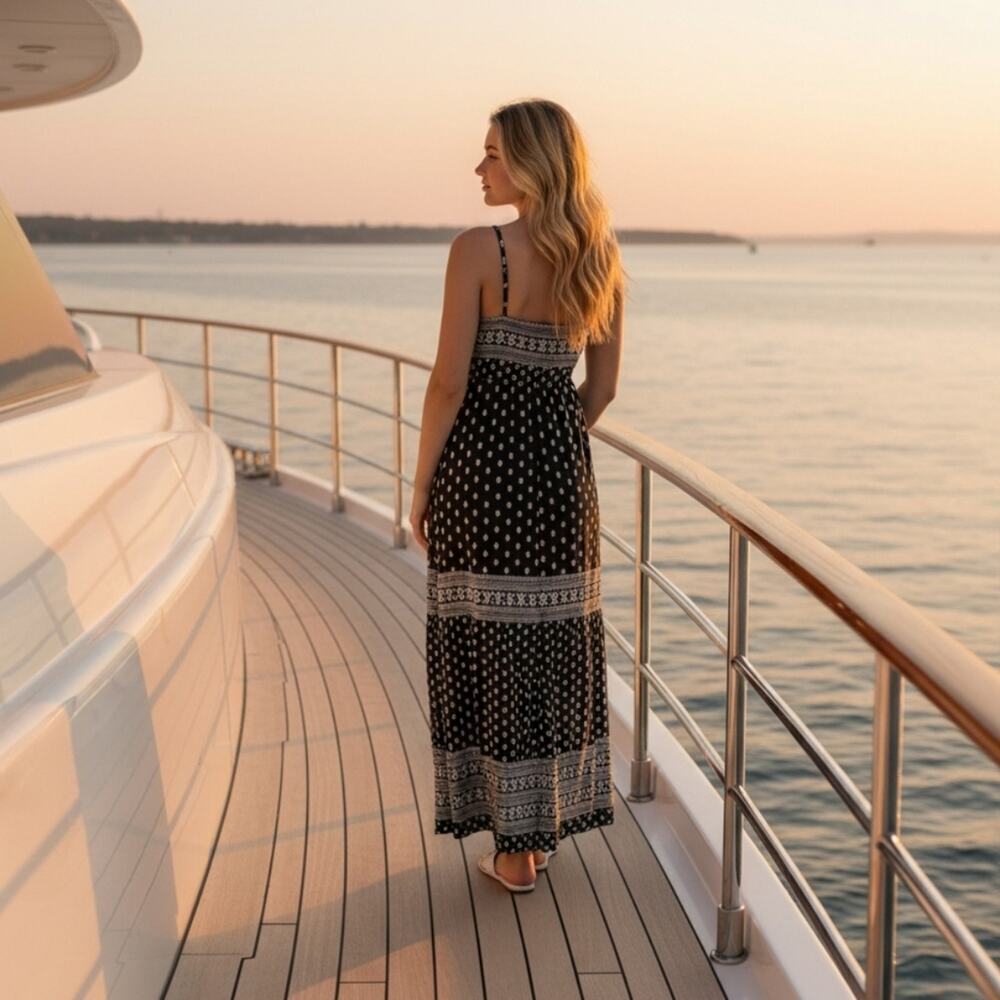 VENUS Black and White Patterned Maxi Dress - Picture 2 of 8